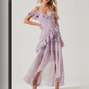 Astr The Label High Low Pemberley  Floral Dress in Pink and Purple Size M